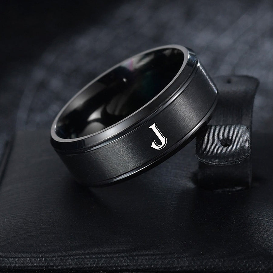 1pc European and American Fashion Versatile 26 English Letters Double Beveled Frosted Two-Line Men's Stainless Steel Ring (B81)