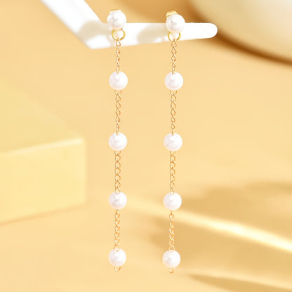 1 Pair Faux Pearl Earrings For Women Faux Pearl Tassel Drop Earrings Elegant Long Dangle Earrings Wedding Pendant Earrings