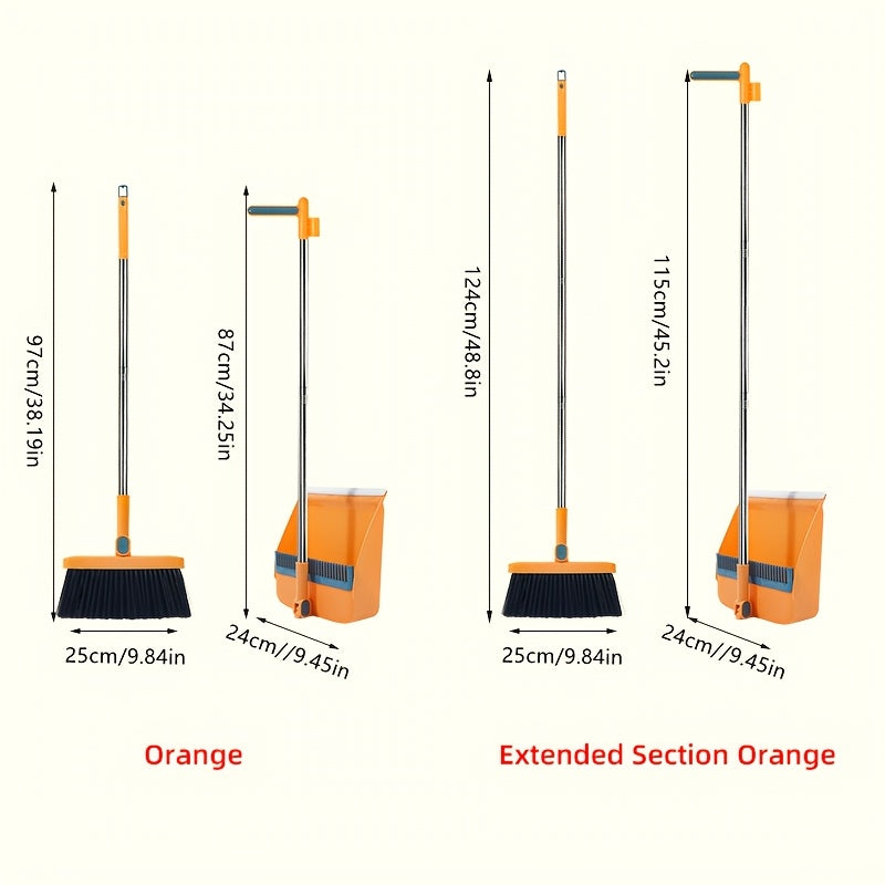 1set, Household Broom And Dustpan Set, Long Handle Floor Cleaning Broom Dustpan Set, Rotatable Broom And Dustpan With Comb Tooth, To Remove Dust And Garbage, For Home, Kitchen, Room, Office, Cleaning Supplies, Cleaning Tool, Back To School Supplies