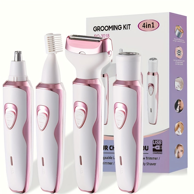 Rechargeable Electric Razor For Women - Lady Electric Shaver For Face, Nose, Legs And Underarm, Bikini Trimmer For Women Painless, Hair Razor Rechargeable & Portable Grooming Kit