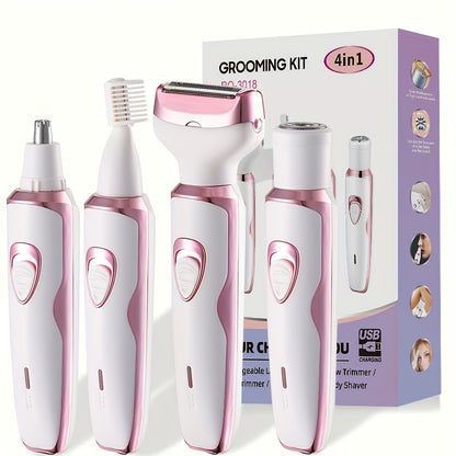 Rechargeable Electric Razor For Women - Lady Electric Shaver For Face, Nose, Legs And Underarm, Bikini Trimmer For Women Painless, Hair Razor Rechargeable & Portable Grooming Kit