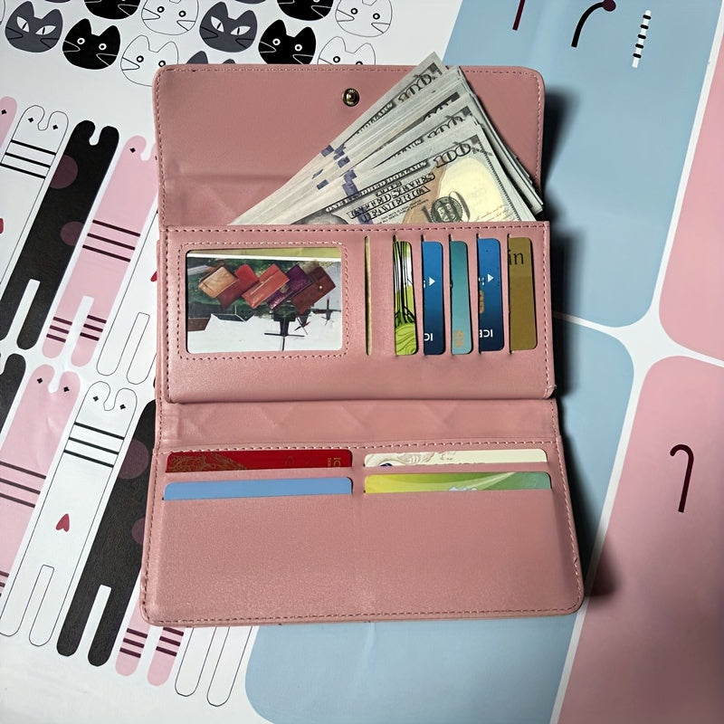New Fashion Metal Crown Women's Wallet Tri-fold Wallet Long Large-capacity Mini Wallet Zipper Synthetic Leather Wallet
