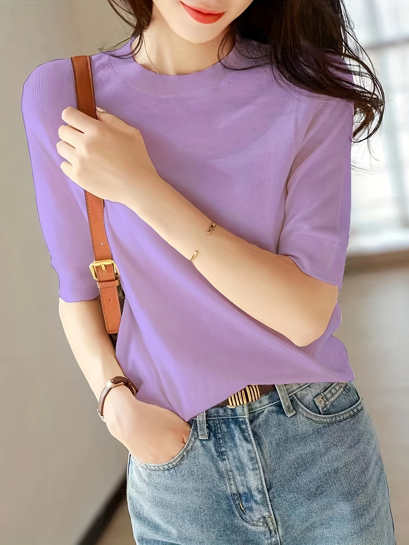 Pullover Short Sleeve Ice Fiber Fabric Soft Comfortable Versatile Simple