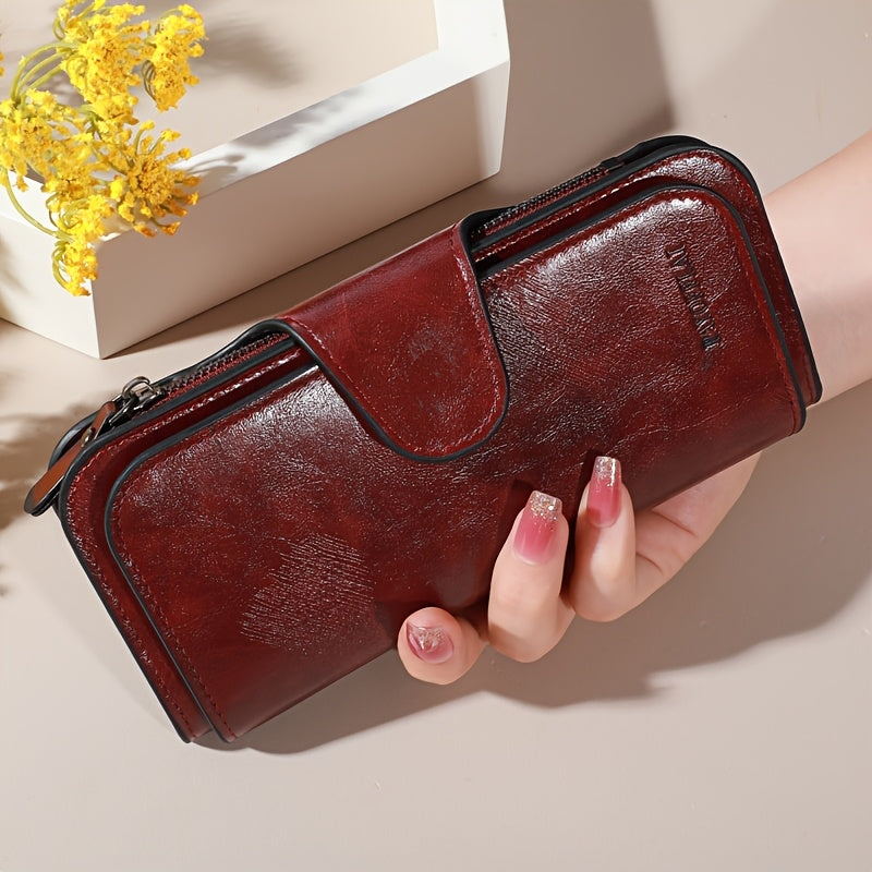 Luxury Faux Leather Clutch Wallet with Zipper, Large Capacity, Multi-Card Organizer, Credit Card Holder with ID Window, Buckle Closure, Elegant Design for Everyday Use, Secure Travel Wallet | Sophisticated Design | Wax Finish Wallet, Purse Suitable for Me