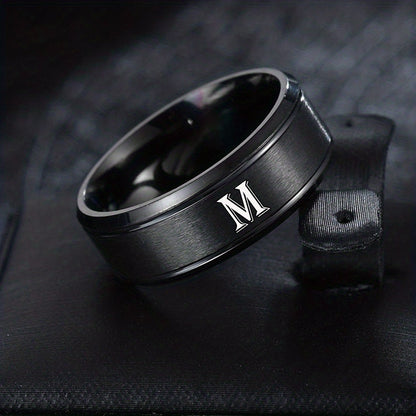 1pc European and American Fashion Versatile 26 English Letters Double Beveled Frosted Two-Line Men's Stainless Steel Ring (B81)