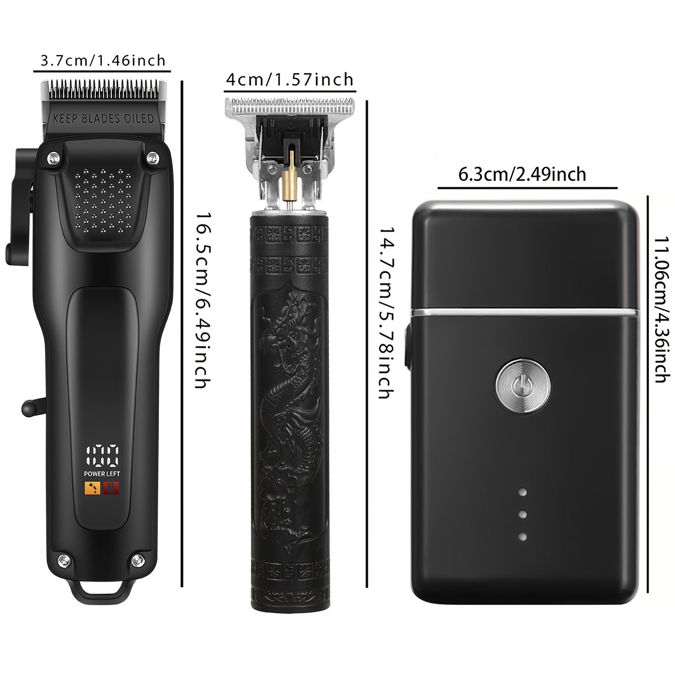 3pcs Men'S Professional Hair & Beard Grooming Kit - Cordless Clippers with LED Display, Precision Trimmer Set, USB Rechargeable, for Home Use, Perfect Holiday Gift