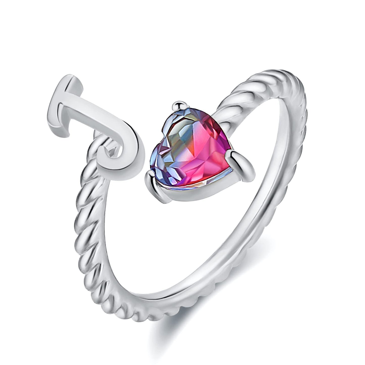 Adjustable A to T Initial Letter Ring Rings for and Women, Stacking Ring, Birthday Jewelry Gift for Mom or Girlfriend