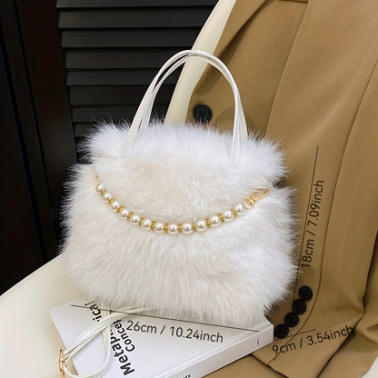 Available in 5 Colors, a Fashionable Faux Fur Crossbody Bag with Accents - Women's Soft Plush Shoulder Bag, Options in Deep Pink/white/black