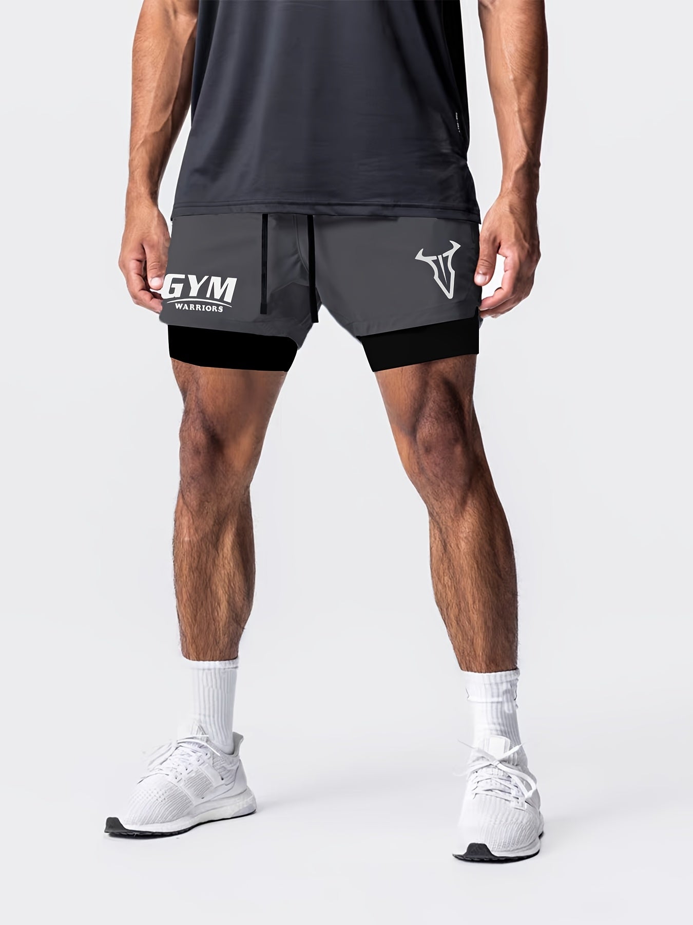 2-in-1 Double Layer Shorts With Inner Pocket, Men's Quick Dry Sports Shorts For Summer Gym Workout Training