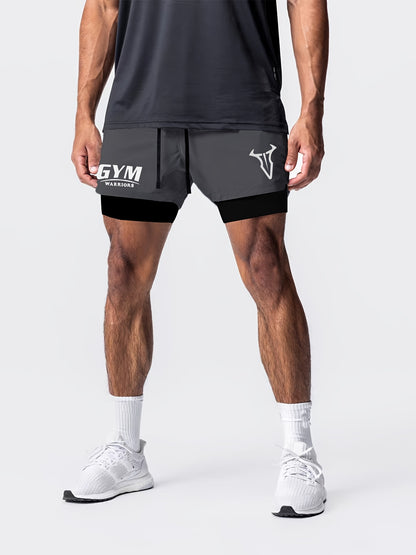 2-in-1 Double Layer Shorts With Inner Pocket, Men's Quick Dry Sports Shorts For Summer Gym Workout Training