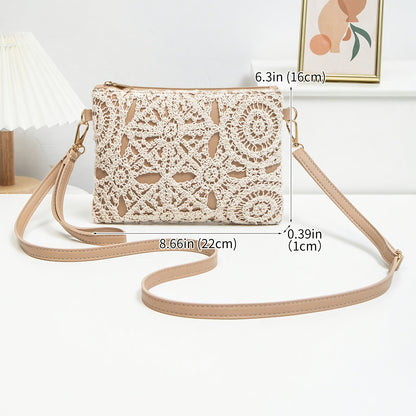 Elegant Lace Crossbody Bag, Intricate White Lace Patterns with Simple Nude Strap, Feminine Charm, Perfect for Spring and Summer, Complements Dresses or Casual Outfits, Not Washable