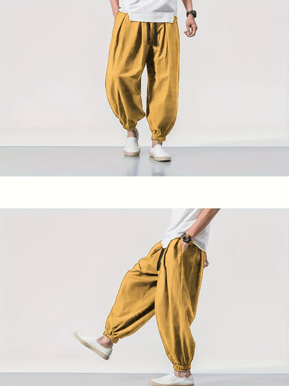 Men's Clothing, Men's Fashion Long Pants, Casual 100% Pure Material, Drawstring Hip-Hop Loose Pants, Outdoor