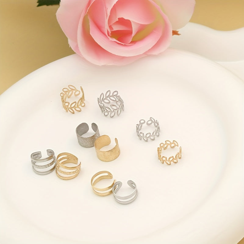 New Multi-Piece Set Metal Style Minimalist Fashion Versatile Matte Willow Branch Leaf Shape Solid Color Clip-On Earrings Fashion Personality Women's Earring Jewelry Set