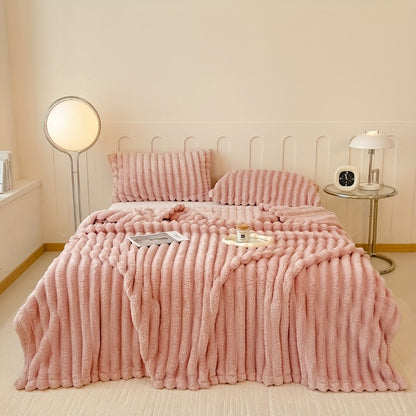 Gdan Rhinoceros Luxurious Faux Rabbit Fur Throw Blanket Suitable for Couch, Bed, Office & Travel - Soft Warm Cozy Striped Blanket, Contemporary Bedspread, Hand Washable, Ideal Christmas Gift & All-Season Use (Multicolor)