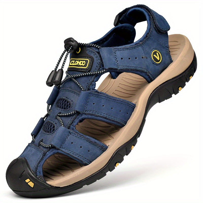 CLOHOO Brand Cowhide Rubber Thick Sole Handmade Casual Closed-Toe Men's Sandals
