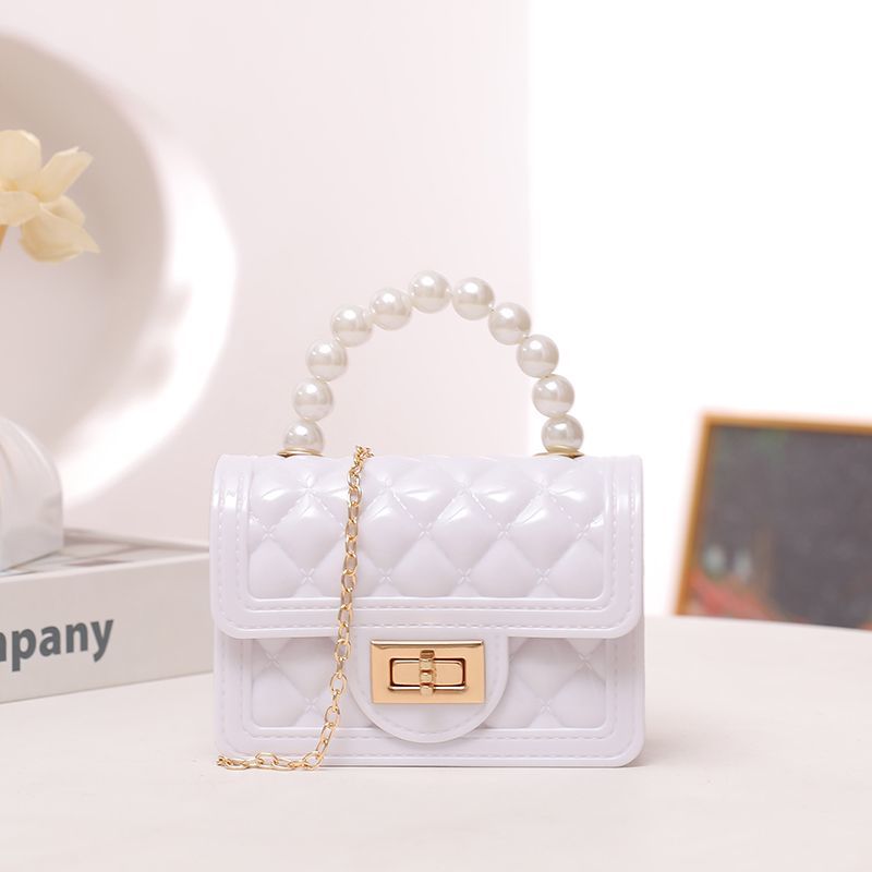 Chanel style new children's diamond chain single shoulder fashion messenger women's bag jelly pearl trend versatile small square bag
