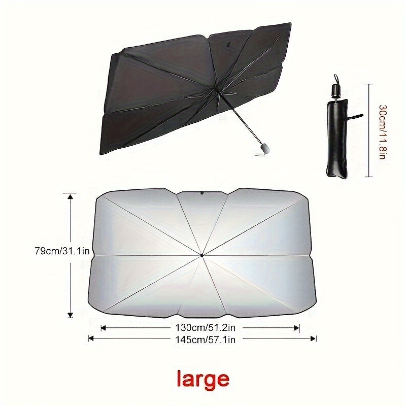 Premium Titanium Silvery Sunshade/Front Windshield Heat Insulation & UV Protection/Roll-Up Design for Easy Storage/for All Models/Suitable for Summer & Hot Weather/Perfect Gift for Owners