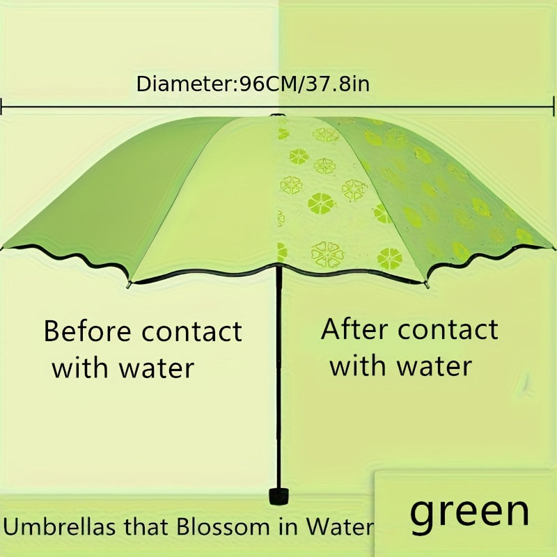 Vinyl Windproof Folding Umbrella, Blossoming In Water Sun Umbrella with UV Protection