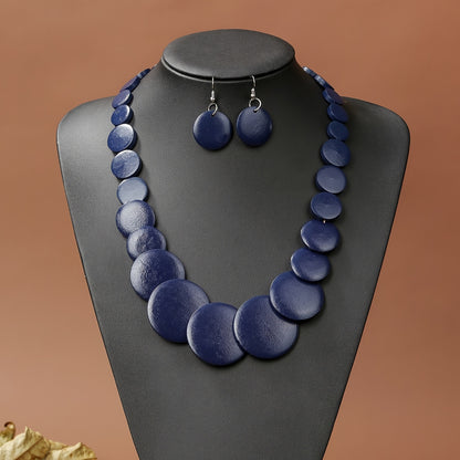 [Bohemian Jewelry] Colorful Bohemian Three-Piece Wooden Necklace and Earrings Jewelry Set for Women