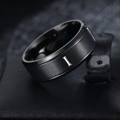 1pc European and American Fashion Versatile 26 English Letters Double Beveled Frosted Two-Line Men's Stainless Steel Ring (B81)