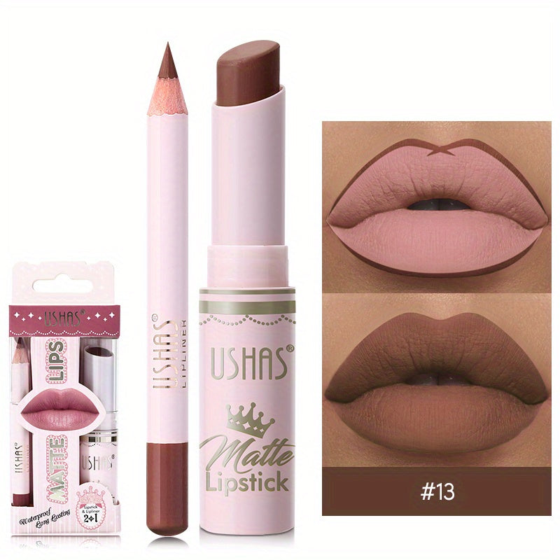24 Hour Waterproof Velvet Matte Lipstick + Lip Liner - Nonstick Cup Lipgloss Lip Stain Pigmented Lip Makeup - Golden Box Nude Lipstick Valentine's Day Gifts