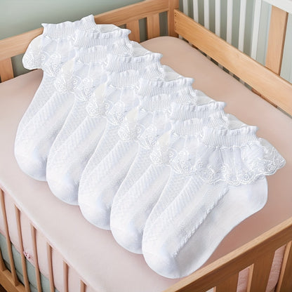 5 Pairs of Girls' Socks with Lace Ruffles, Breathable And Comfortable, Perfect for Dance And Princess Themes