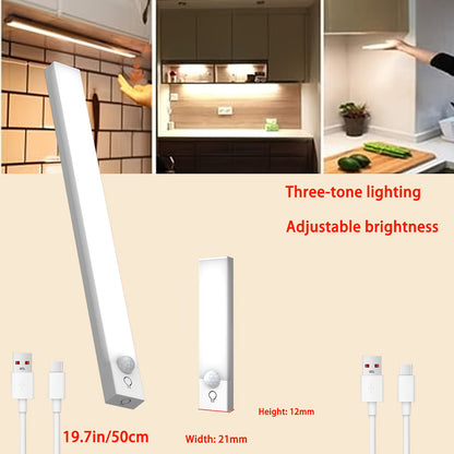 USB Rechargeable LED Motion Sensor Light - Wireless, Three Tone Lighting, Warm/White Night Light for Kitchen, Closet, Hallway and Stairs, Room, Night Lighting, Computer Backlight, USB Gadget, USB Light Cabinet Lights