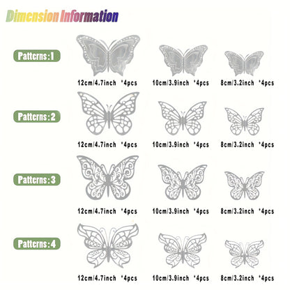 [Home Decor, Gifts] 48pcs 3D Butterfly Wall Stickers | Home Decor, Party Balloon Decorations, Craft, Bouquet, Floral Art, Gifts, Shimmery Glitter, Self-Adhesive Plastic