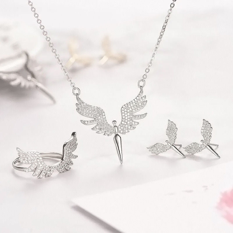 Trendy Angel Wing Zircon Necklace Ins Style High End Unique Collarbone Chain Fashion Jewelry
