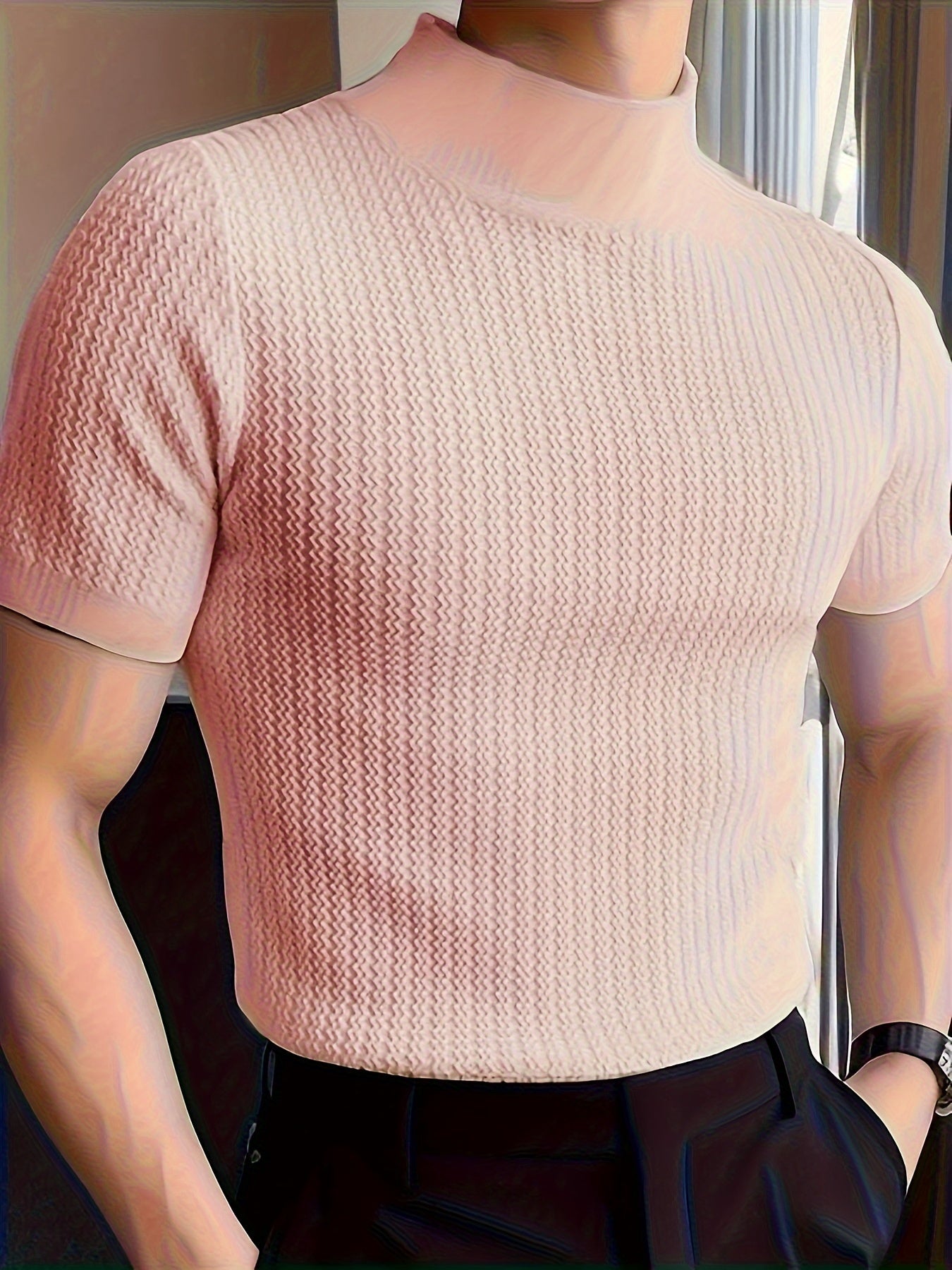 Men's Comfy Chic Turtleneck Solid T-shirt, Men's Summer Slim Fit Outdoor Clothes, Men's Clothing, Tops for Men, Gift for Men