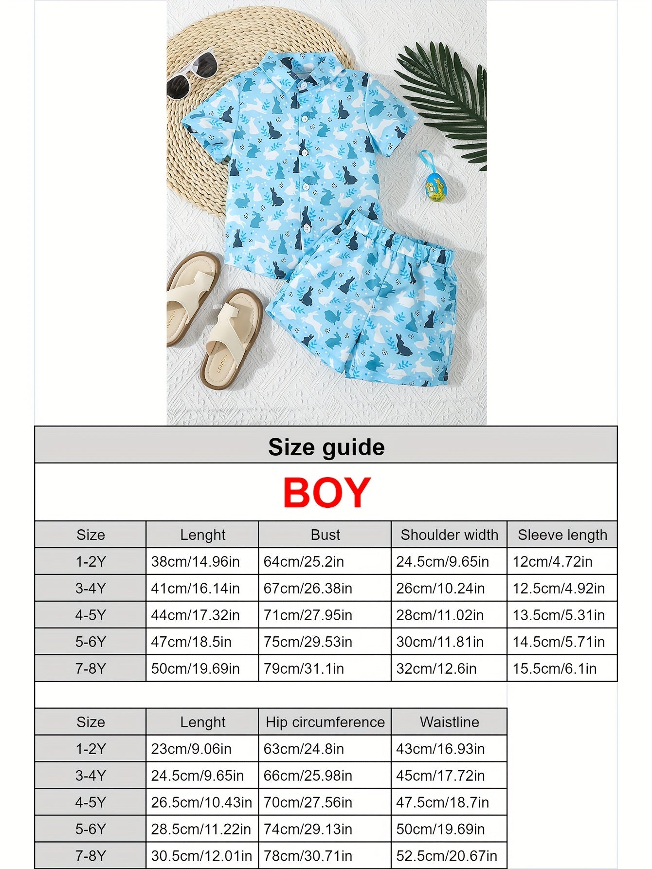Single Cute Easter Bunny Print Short Sleeve Shirt and Shorts Set | Casual Non-Stretch Fabric, Regular Fit, Ideal for Outdoor Activities