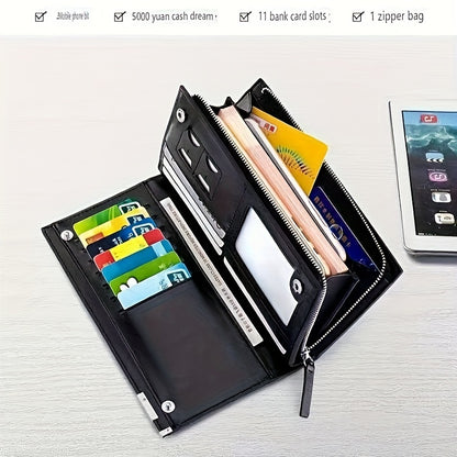 1pc Men's Wallet, Long Large Capacity Casual Trendy Mobile Phone Card Bag, Driver's License Zipper Faux Leather Bag, 2024 New Model, Open-mouth
