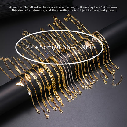 17pcs Set of Stylish And Elegant Women'S Butterfly Hollow Heart Shell Ankle Bracelets, Perfect for Summer Vacations, Everyday Outings, And Holiday Gifts