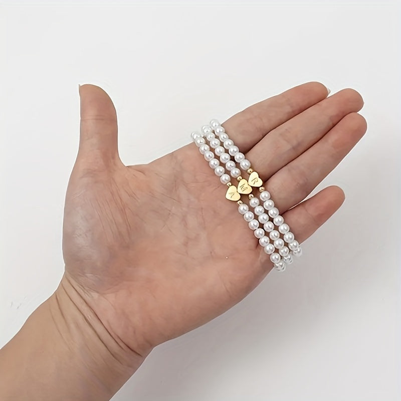 Hot Classic A-Z Heart Lnitial Letter Bracelet Women Temperament Lmitation Imitation Pearl Bead Bracelet for Women Jewelry Gift