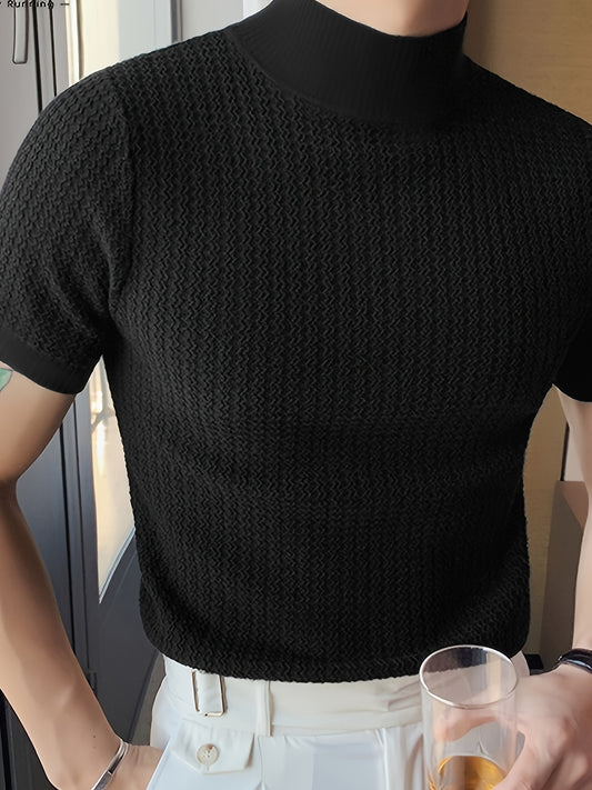Men's Comfy Chic Turtleneck Solid T-shirt, Men's Summer Slim Fit Outdoor Clothes, Men's Clothing, Tops for Men, Gift for Men