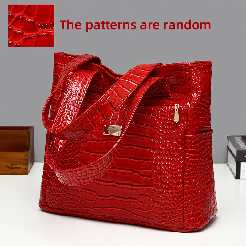 [Versatile Fashion Handbag] Stylish Crocodile Pattern Handbag | Large Capacity, Multi-Pocket, PU Material, Zipper Closure, Available in Multiple Colors (Red, White, Blue, Black, Brown, Pink, Orange, Green, Purple)
