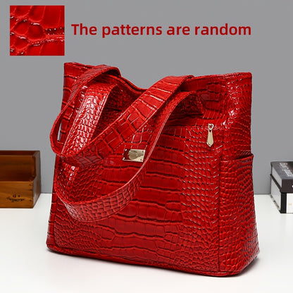 [Versatile Fashion Handbag] Stylish Crocodile Pattern Handbag | Large Capacity, Multi-Pocket, PU Material, Zipper Closure, Available in Multiple Colors (Red, White, Blue, Black, Brown, Pink, Orange, Green, Purple)