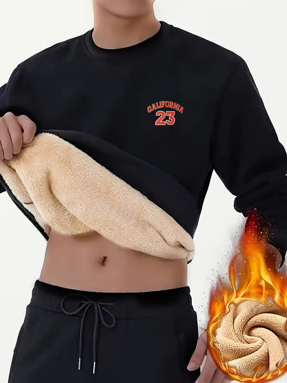 Men's Winter Fleece-Lined Warm Crewneck Long-Sleeve Sherpa Sweatshirt