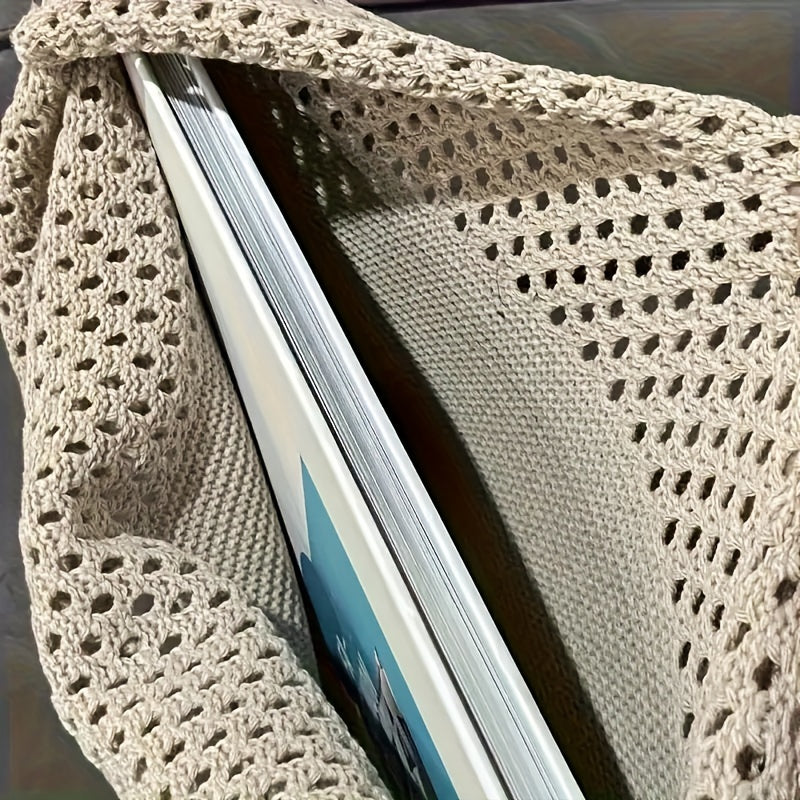 Simple Retro Hollow Crochet Bag, Large Capacity Shopping Bag, Women's Woven Shoulder Bag