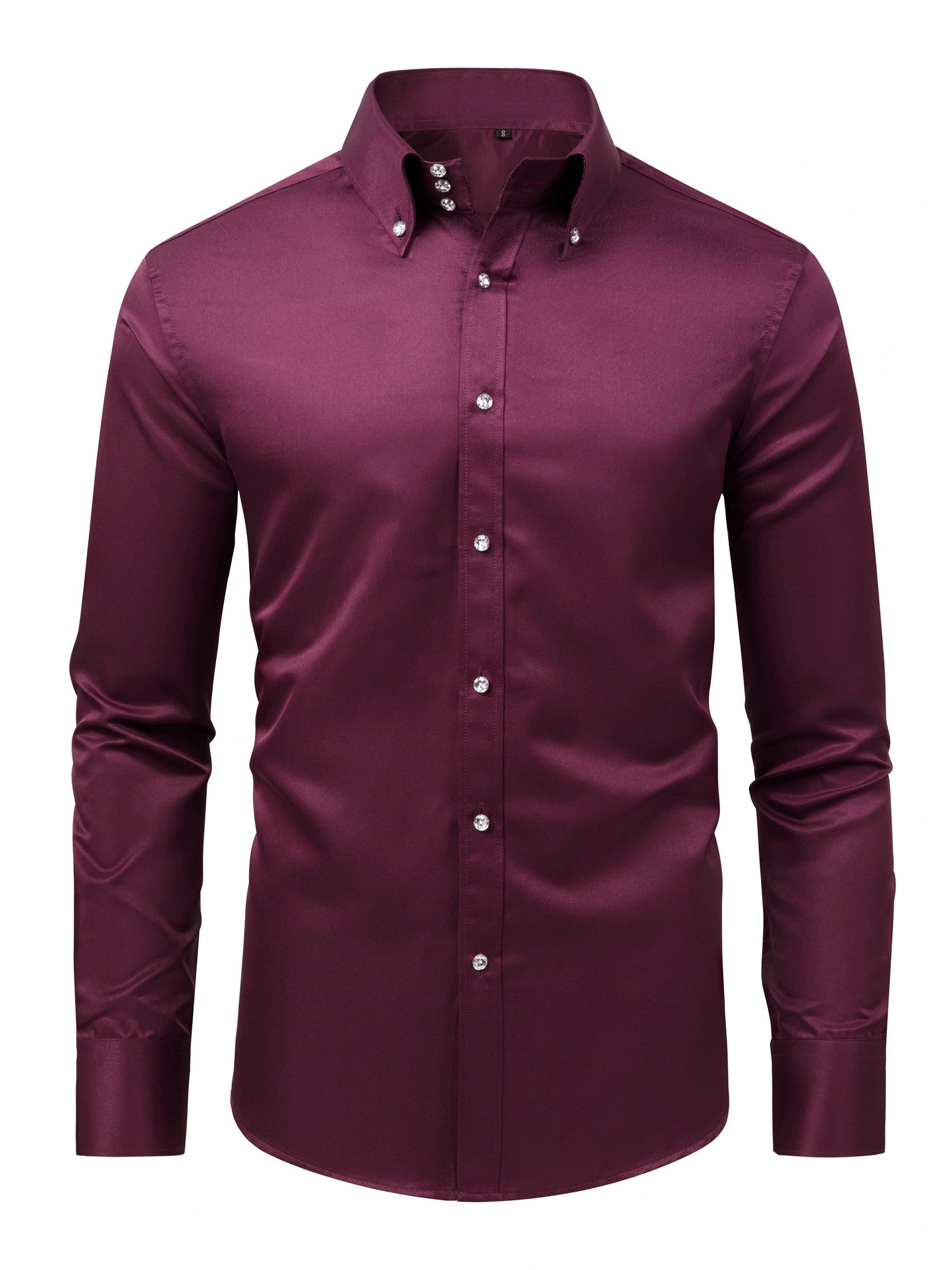 Men' S Shirt with Diamond Buttons, Elegant Solid Color for Wedding, Party, Business, Daily Wear