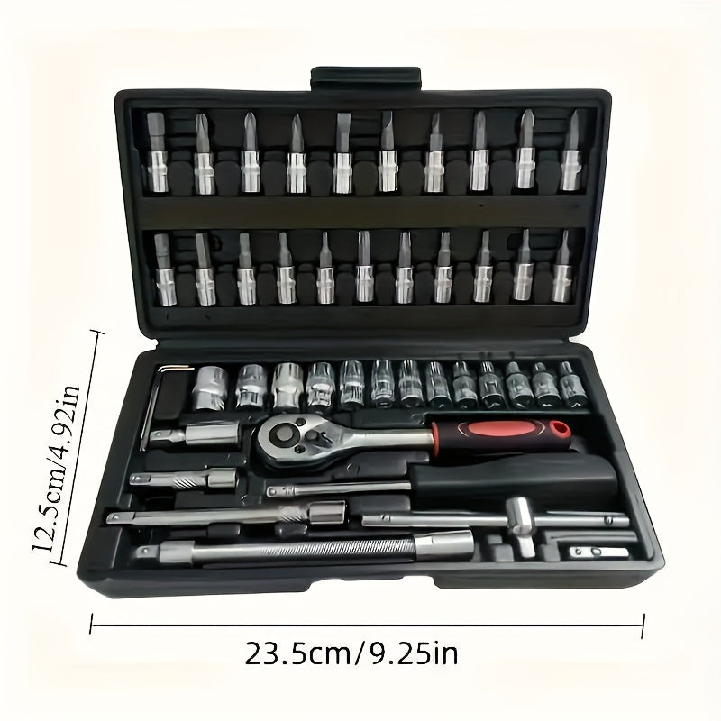 46/150pcs Automotive Mechanical Repair Tool Set, Multifunctional with Sockets, Wrenches, And Ratchet Set, Durable Metal Structure Toolbox with Storage Compartment