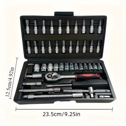 46/150pcs Automotive Mechanical Repair Tool Set, Multifunctional with Sockets, Wrenches, And Ratchet Set, Durable Metal Structure Toolbox with Storage Compartment