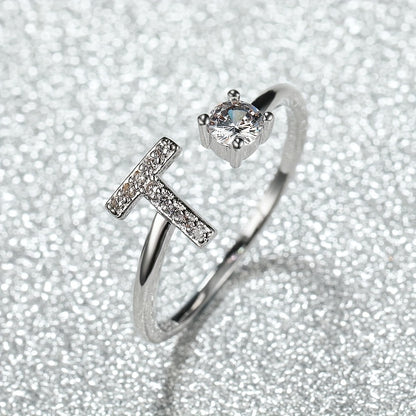 Elegant Adjustable Alphabet Ring | Chic Alloy with Glass Accents | Perfect for Daily Wear & Gifting on Mother's Day or Christmas