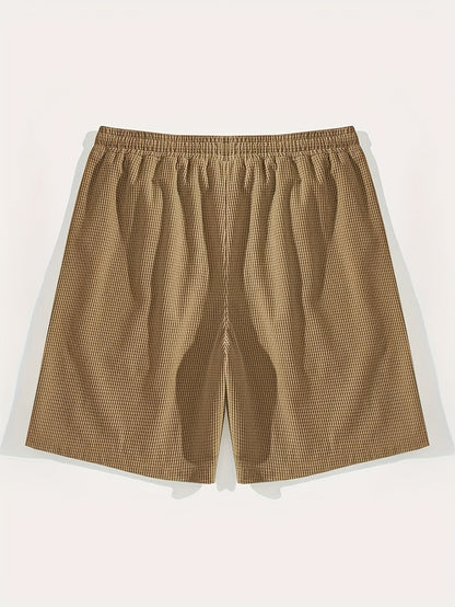 Men's Textured Casual Shorts with Drawstring Waist, Lightweight Polyester Fabric, Pockets for Casual Wear, Beach or Outdoor Activities, Everyday Shorts | Drawstring Waist Shorts | Lightweight Shorts