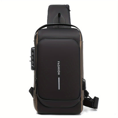 Men's Anti-Theft Password Lock Chest Bag - Durable Fabric, Adjustable Shoulder Strap, Fashionable Motorcycle and Leisure Sports Crossbody Bag