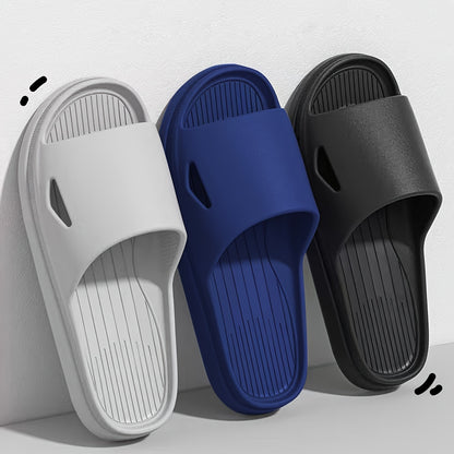 New Four Seasons Hot Selling Fashionable Versatile Casual Soft Minimalist Finger Guard Black Glossy Silent Thick-Soled Non-Slip Odor-Resistant EVA Material Men'S Slip-On Home Cool Slippers