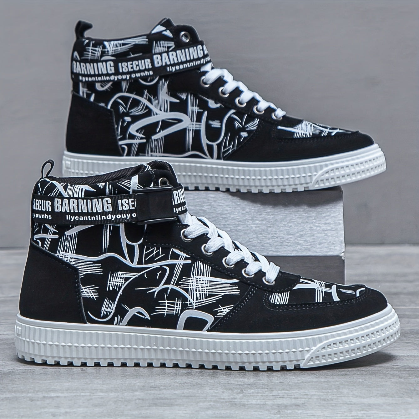 Men'S Fashionable Easy Comfortable Black Mid-Top Casual Sneakers | Non-Slip, Versatile for All Seasons, Faux Upper and Sole, Lace Closure