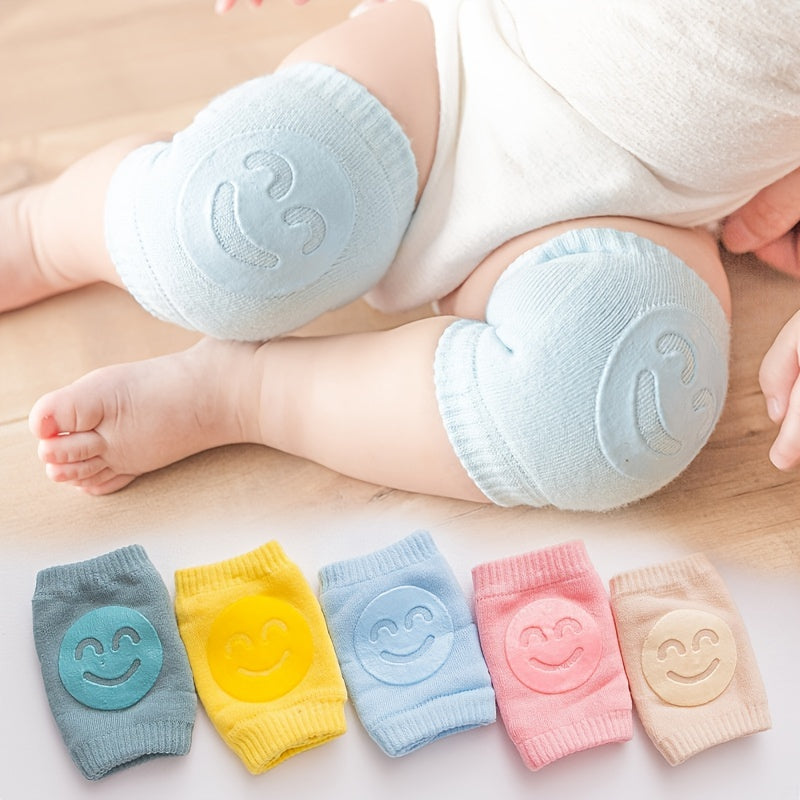 Boys Casual Knitted Knee Pads With Smile Face, Thermal Joint Protector For Autumn And Winter