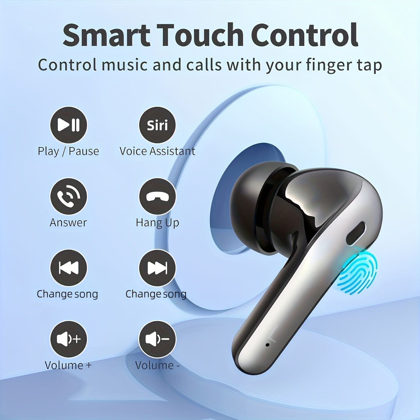 Wireless Earbuds with LED Power Display | 60H Playback, Wireless Charging Case, Noise Cancellation, Condenser Microphone, Touch Control, USB Type-C Charging, LIFEBEE