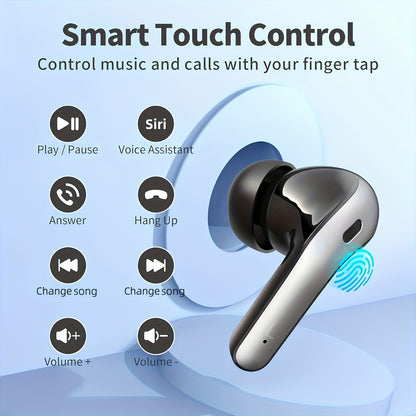 Wireless Earbuds with LED Power Display | 60H Playback, Wireless Charging Case, Noise Cancellation, Condenser Microphone, Touch Control, USB Type-C Charging, LIFEBEE